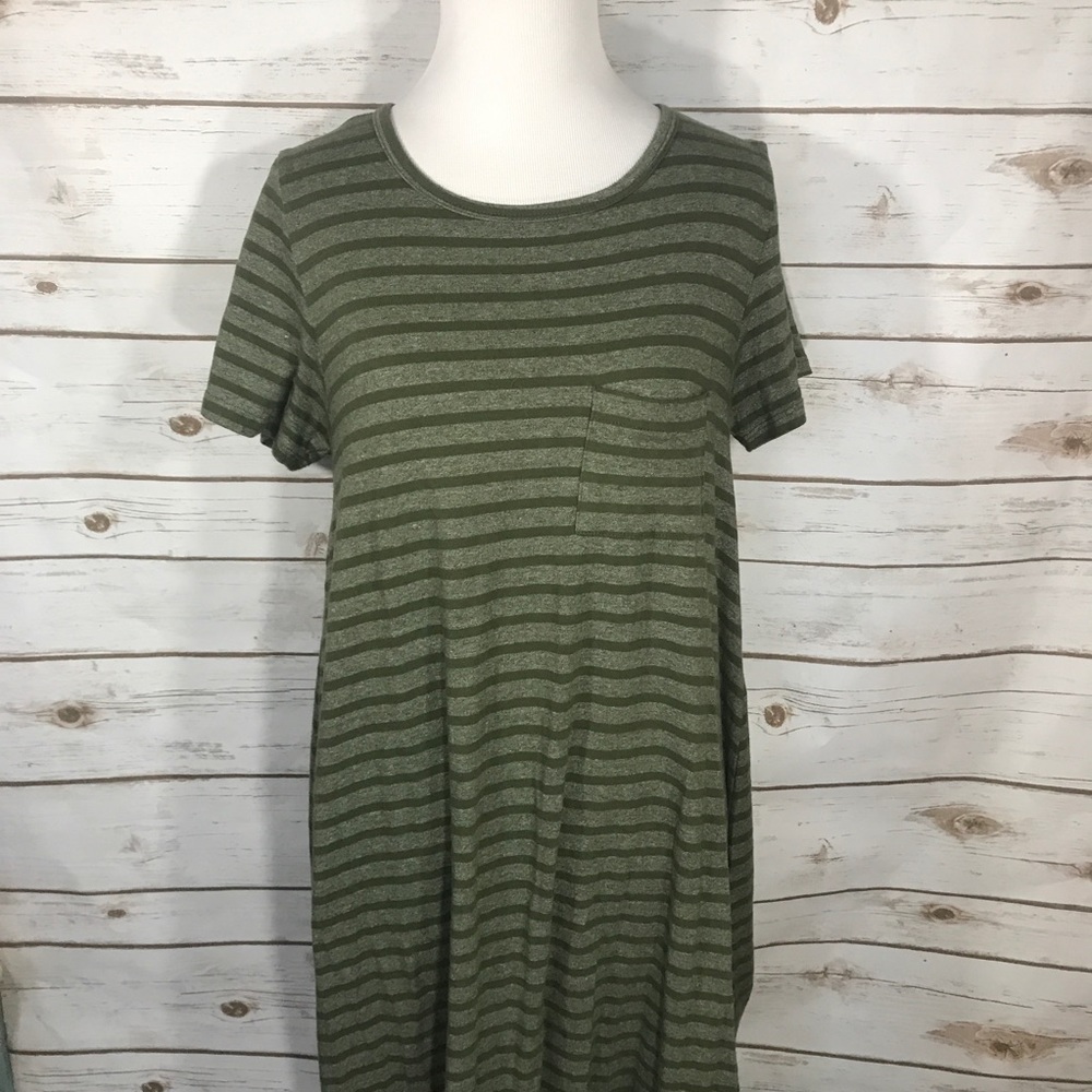 LuLaRoe XS Olive Striped Carly Dress EUC